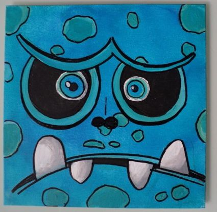 Tableau 25 x 25 cm monstre bleu fait maison sur carton toile