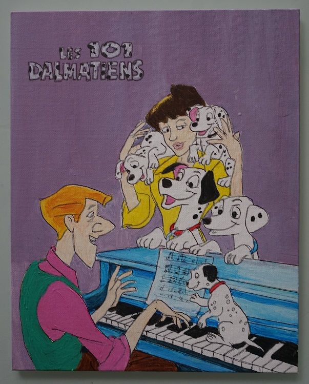 Bl peinture les 101 dalmatiens sur toile catonne environ 30 x 24 cm