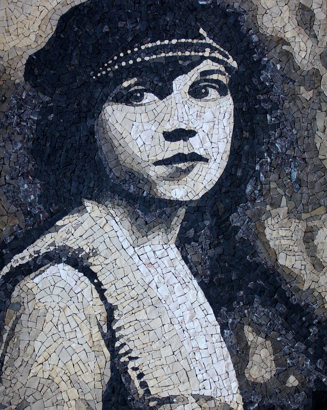 Mosaic - mosaïques - tableau - portrait - actrice - sépia - couleur naturelle - marbre - pierre - Alice Brady - ora mosaïques