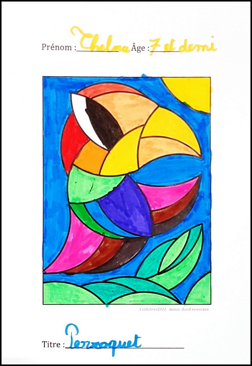 Pendant les CréActives 2022 de Lagord, les enfants (et adultes) furent invités à notre atelier de coloriage pour embellir les dessins, mais aussi pour trouver un titre à l'œuvre...
