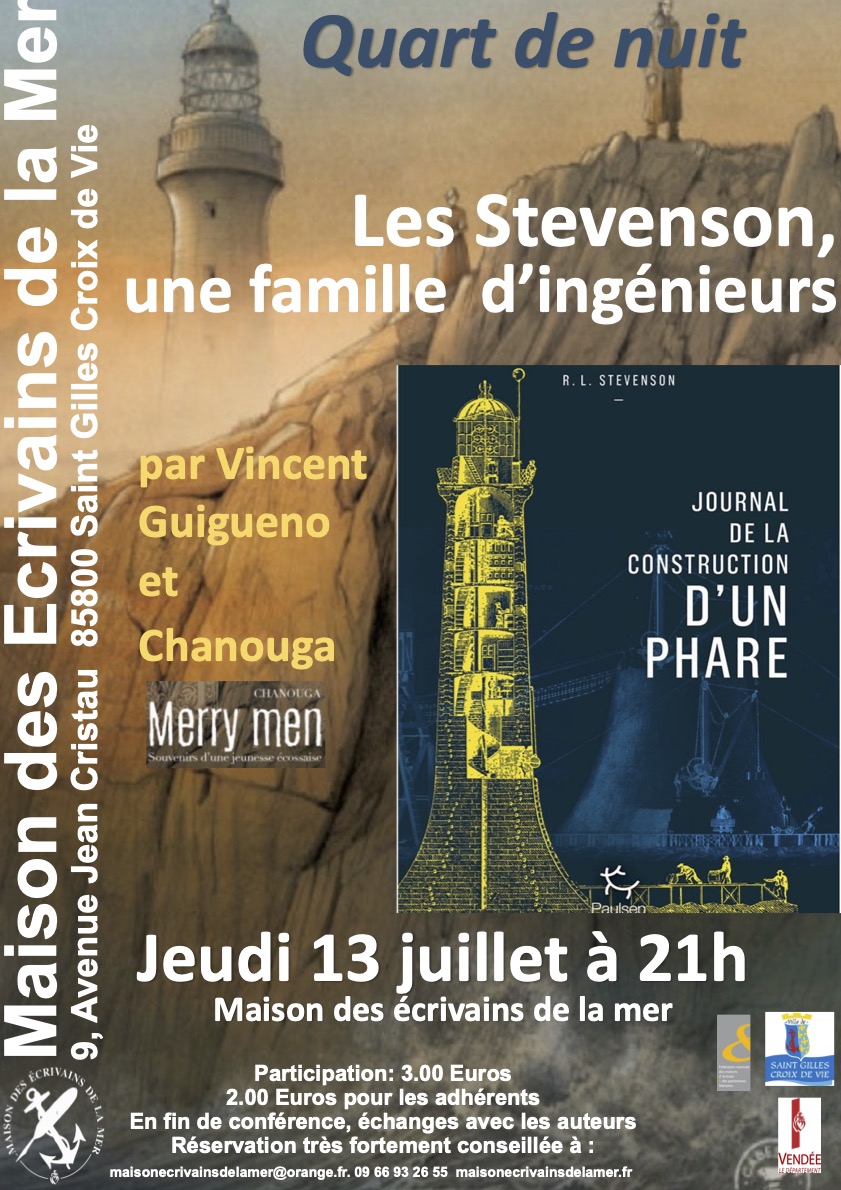 Merry Men, une nouvelle de Stevenson adaptée en bande dessinée par Chanouga et un récent ouvrage de Stevenson sur sa famille, des constructeurs de phares, font que Vincent Guigueno et Chanouga raconteront à deux voix un épisode oublié de la vie du célèbre auteur et de sa famille.