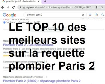 Top 10 : le classement  des sites de plombier Paris 2 sur Google