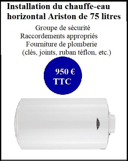 Installation complète Chauffe-eau horizontal Ariston 75 litres