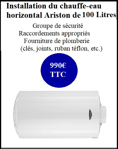 installation complète chauffe-eau horizontal ariston de 100 litres