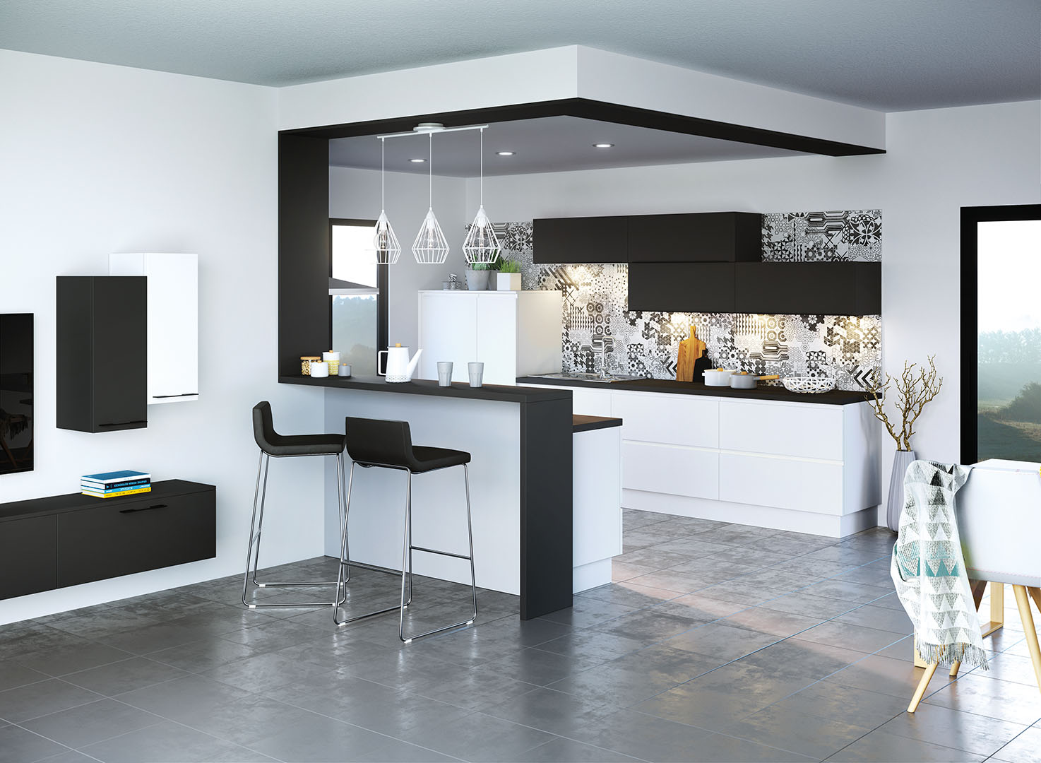 Cuisinova lons pau 64 cuisiniste cuisines 13 ligne graphic boreale blanc