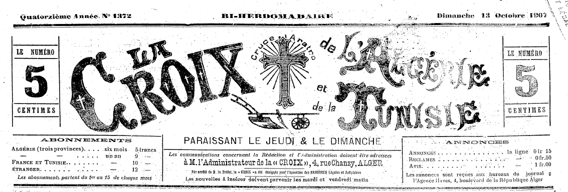 La Croix de l Algerie et de la Tunisie octobre 1907 couverture 