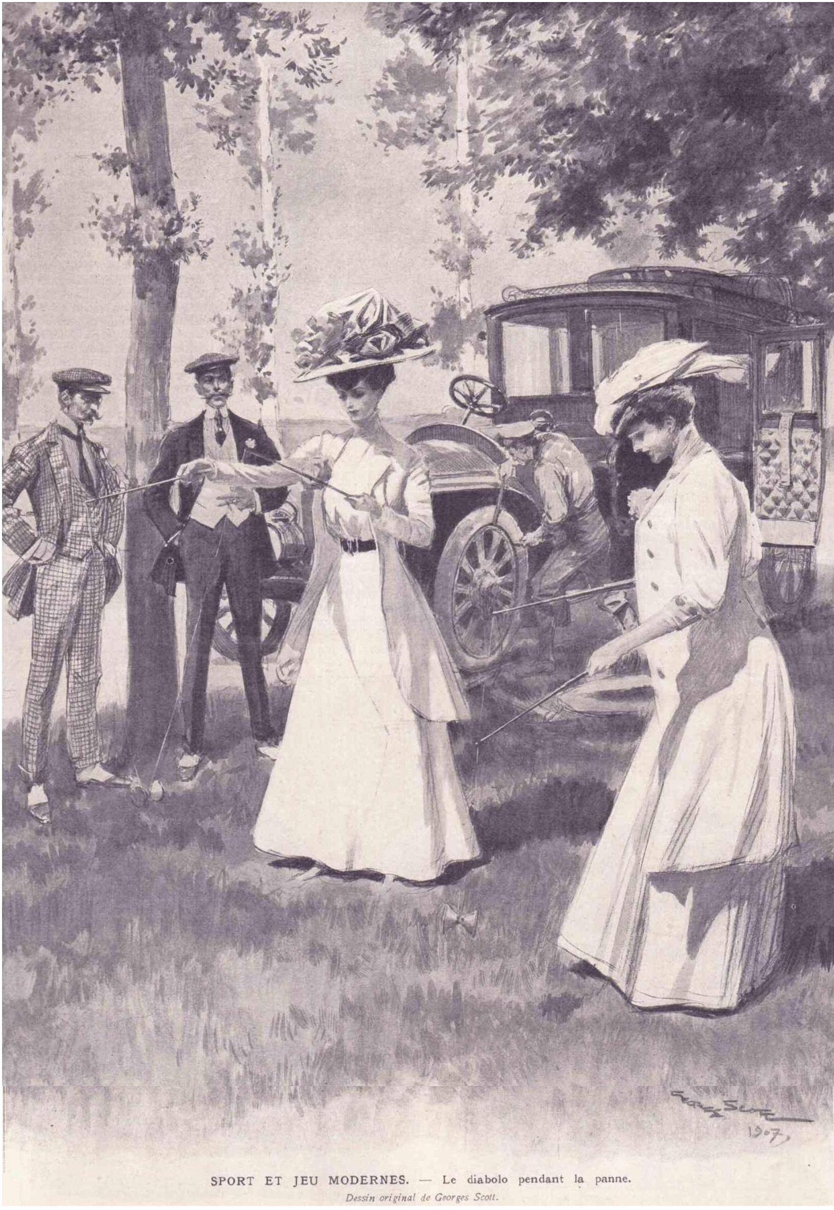 Le diabolo pendant la panne L Illustration 1907 