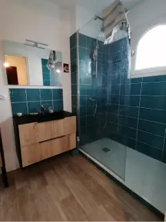 Rénovation salle de bain avec douche, faiêce, meuble et sol PVC à Vertou