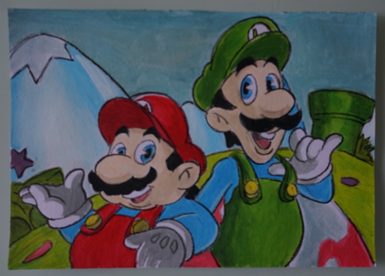 Bl peinture mario et luigi sur papier aquarelle format a4 300 g