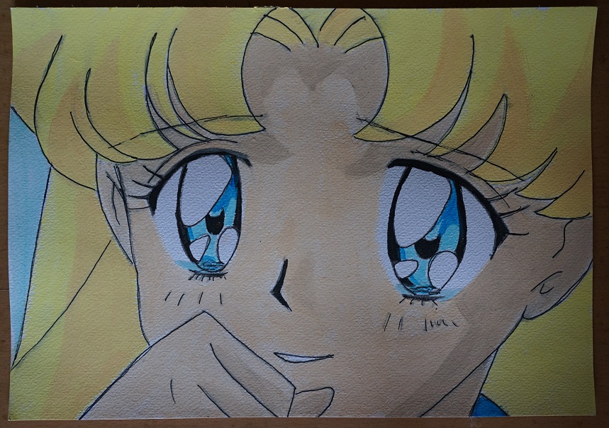 Bl peinture sailor moon portrait sur papier aquarelle format a4 300 g