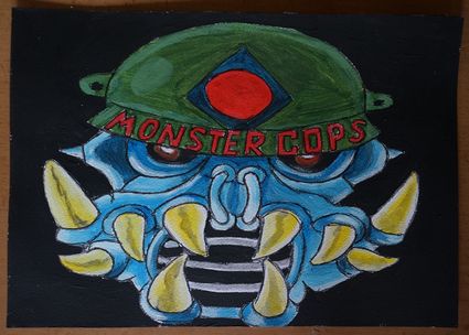 Bl peinture monster cops sur papier aquarelle format a4 300 g