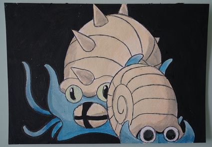 Bl peinture pokemon famille d amonita sur papier aquarelle format a4 12 