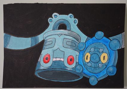 Bl peinture pokemon famille d archeomire sur papier aquarelle format a4 5 