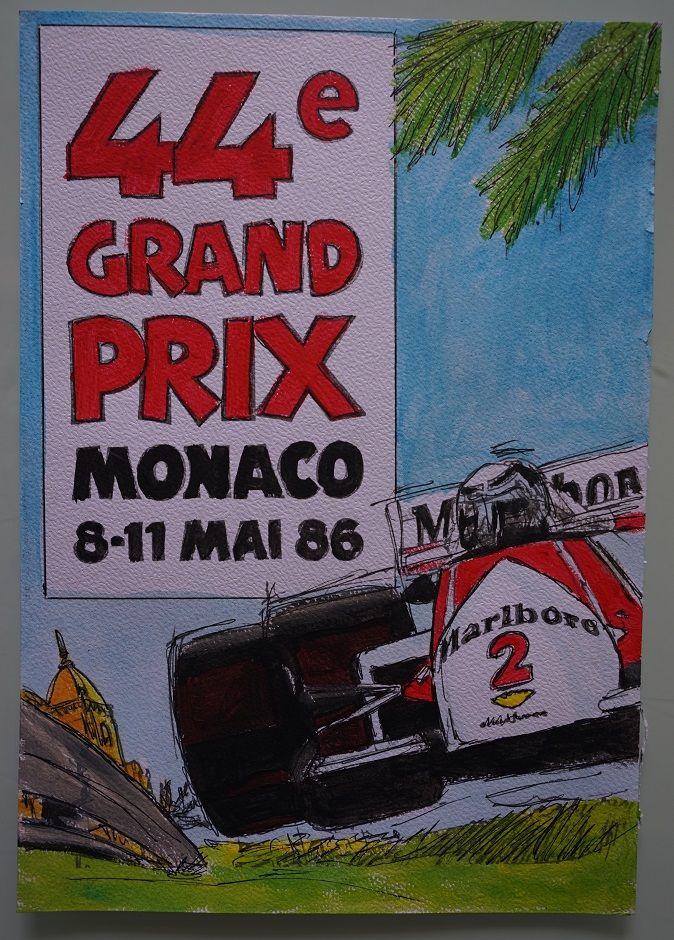 Bl peinture publicite grand prix monaco sur papier aquarelle format a4 300 g