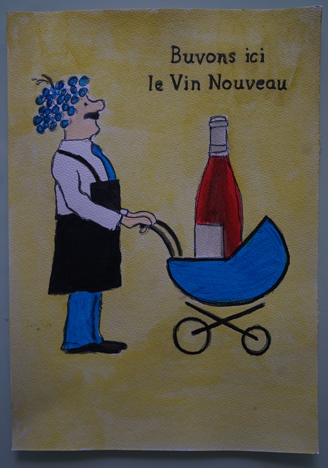 Bl peinture publicite beaujolais nouveau sur papier aquarelle format a4 300 g