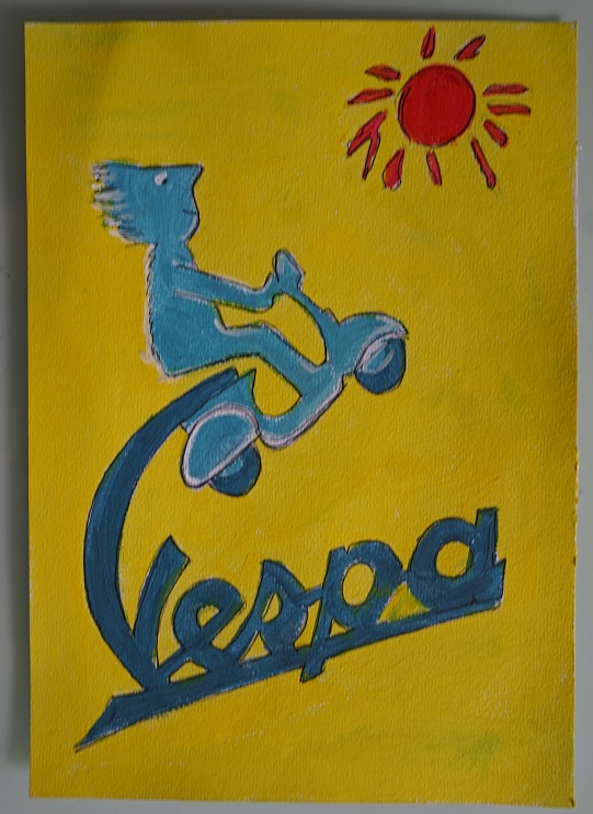 Bl peinture publicite vespa sur papier aquarelle format a4 300 g