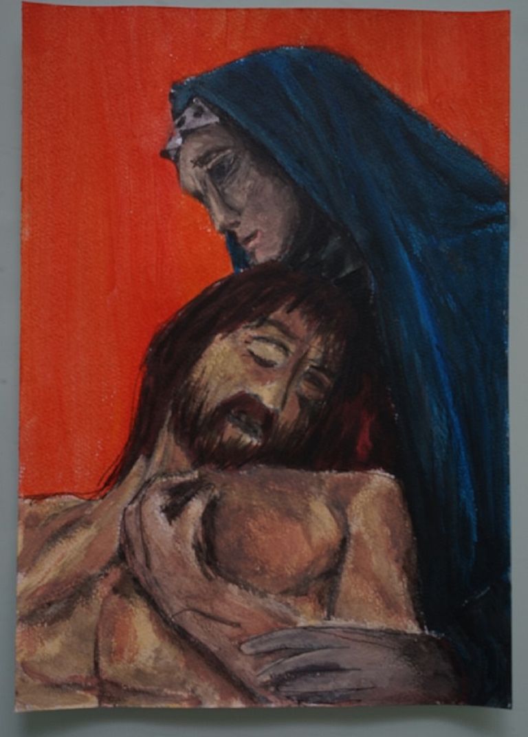 Bl peinture la mentation la sainte vierge et le christ sur papier aquarelle format a4 300 g