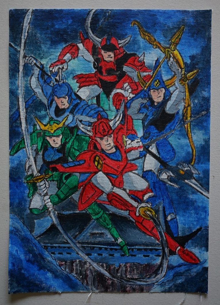 Peinture les samourais de l eternel sur toile format a4