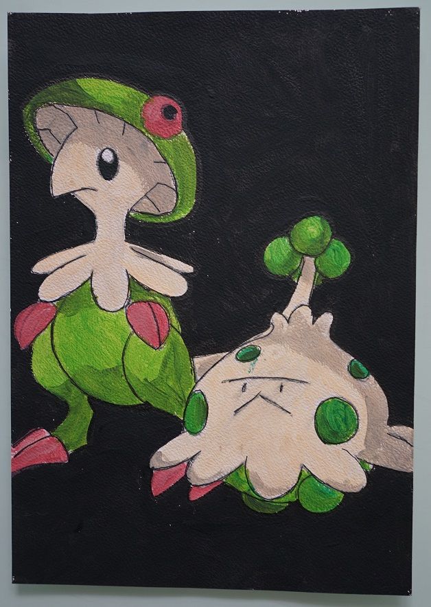 Bl peinture pokemon famille de balignon sur papier aquarelle format a4 2 