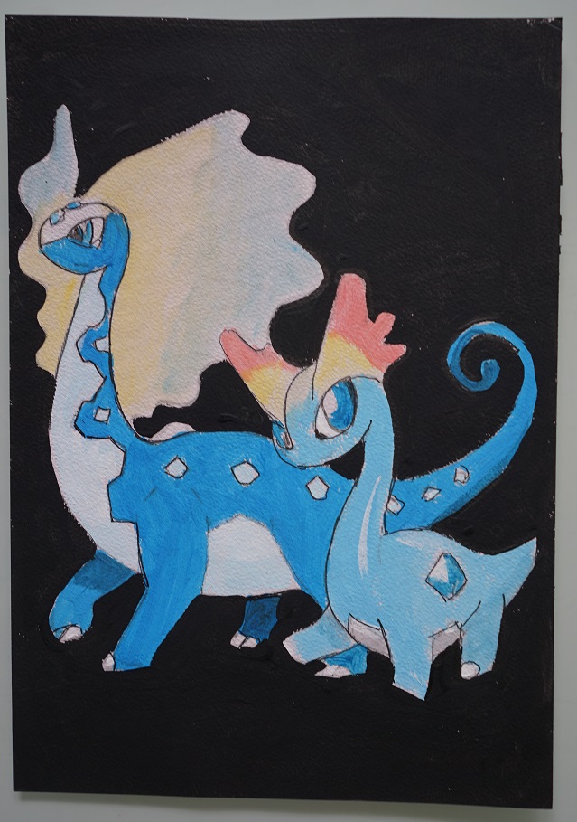 Bl peinture pokemon famille d amagara sur papier aquarelle format a4 8 