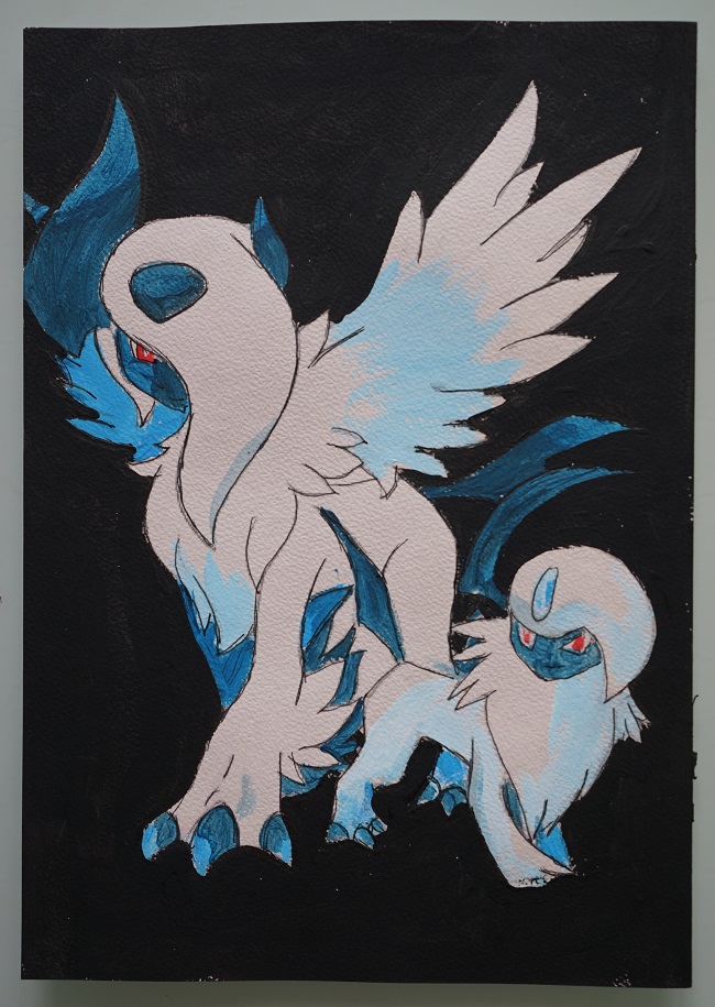 Bl peinture pokemon famille d absol sur papier aquarelle format a4 11 