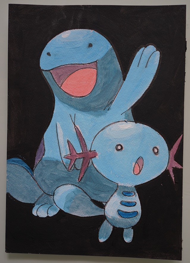 Bl peinture pokemon famille d axoloto sur papier aquarelle format a4 4 