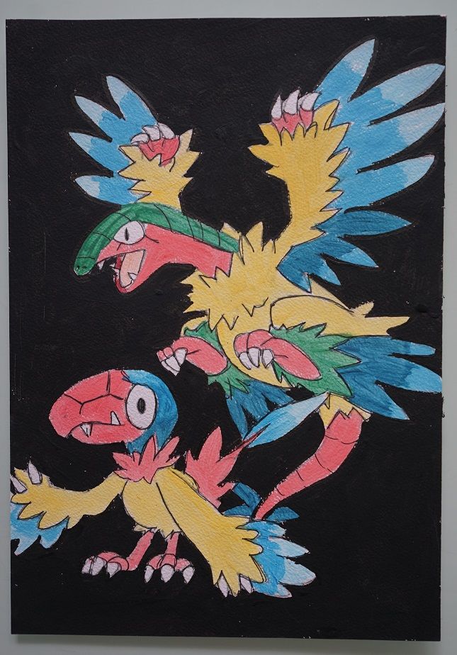 Bl peinture pokemon famille d arkeapti sur papier aquarelle format a4 13 