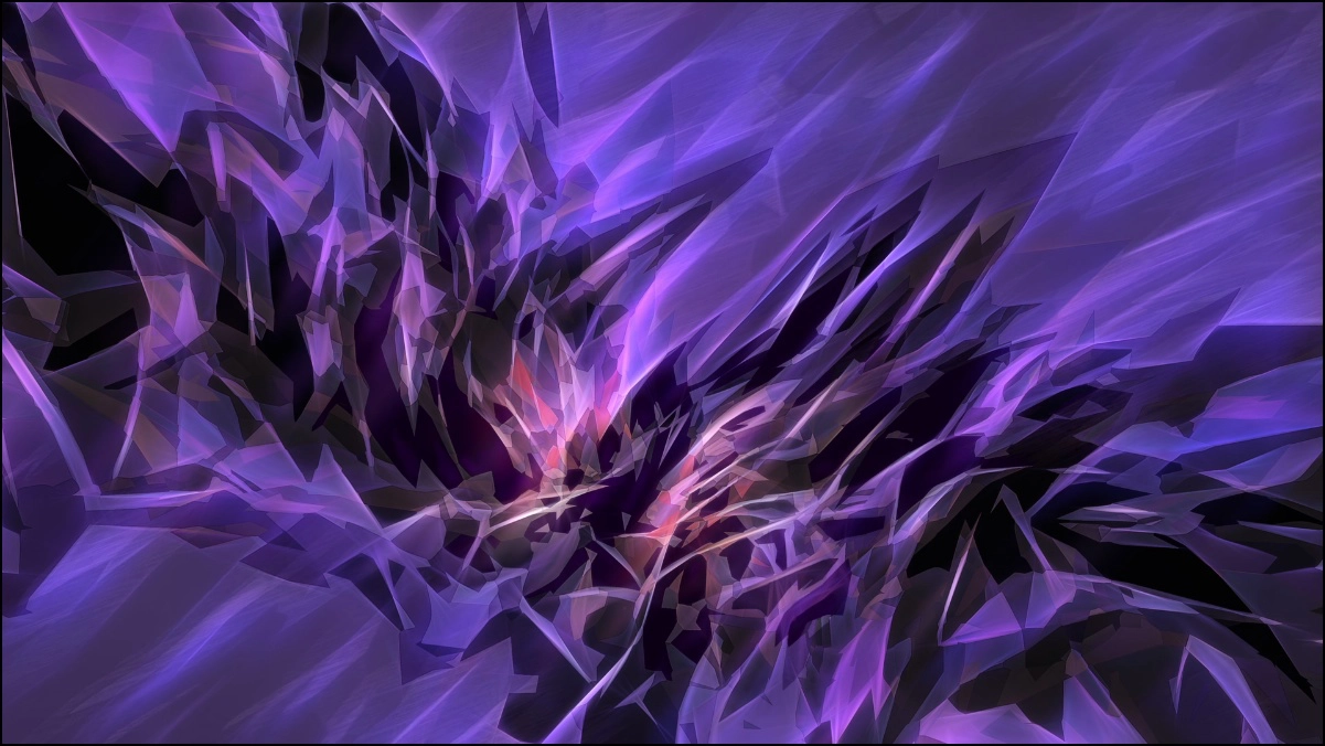 Peinture numérique abstraite. Couleurs dominates: rose, mauve, violet et noir.Ensemble dynamique, orienté de gauche à droite et de bas en haut. 