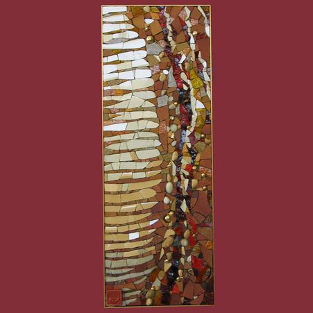 mosaïque - tableau - broche celtique  - bijoux - rouille - chocolat - verre - doré - bijoux ancien - ora mosaiques.