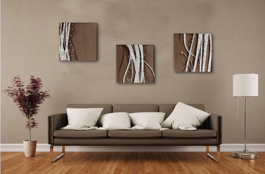 mosaique - tableau - rubans et confettis - triptyque - marbre - blanc - taupe - ora mosaiques.