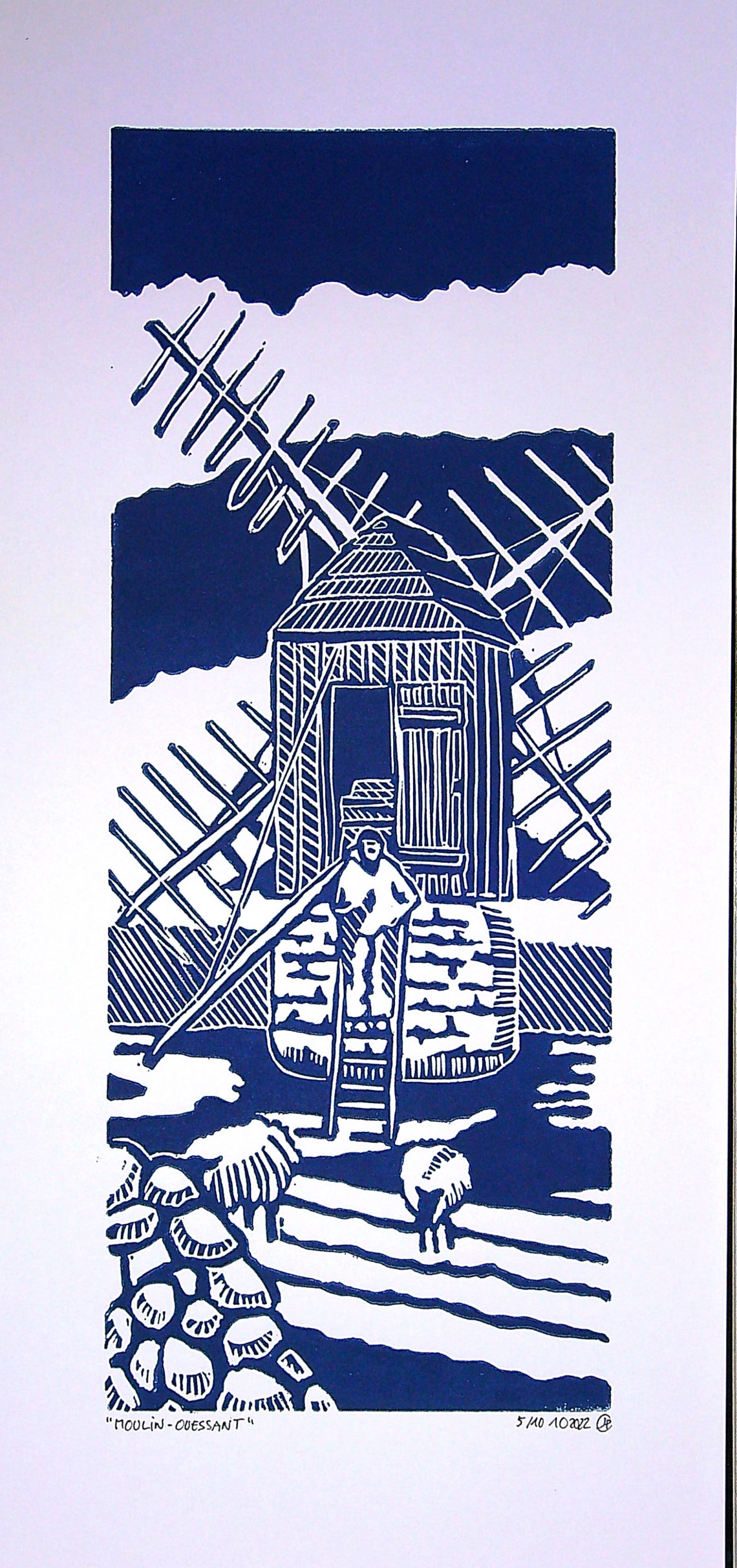 Moulin-Ouessant - Linogravure tirée à 20 exemplaires ©-JPC