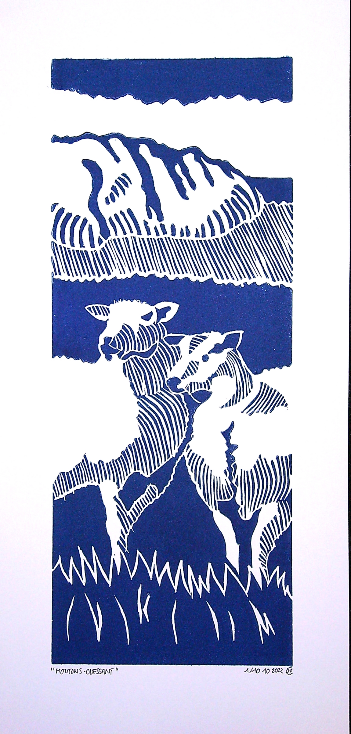 Moutons-Ouessant - Linogravure tirée à 20 exemplaires ©-JPC