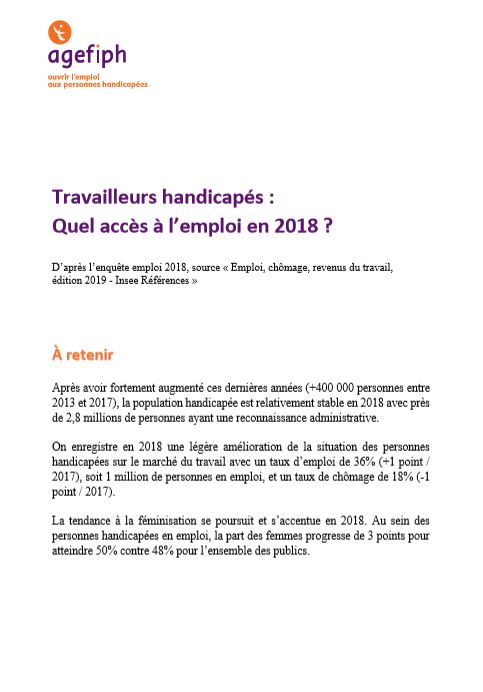 Travailleurs handicapés - enquête emploi 2018