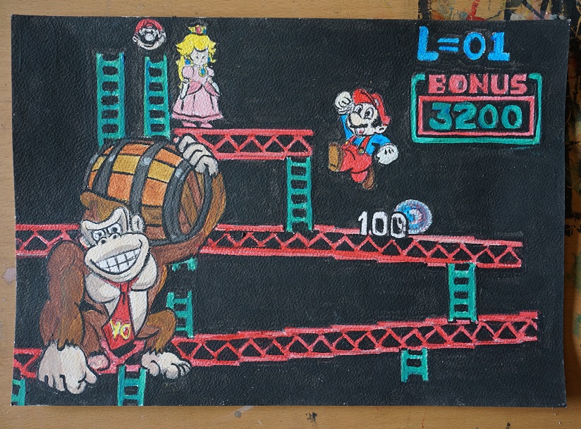 Bl peinture donkey kong sur papier aquarelle format a4 300 g