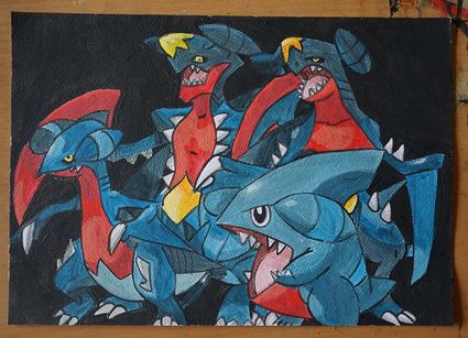 Bl peinture pokemon famille de griknot sur papier aquarelle format a4 300 g