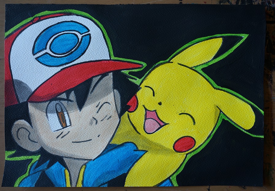 Bl peinture pokemon sacha et pikachu 1 sur papier aquarelle format a4 300 g