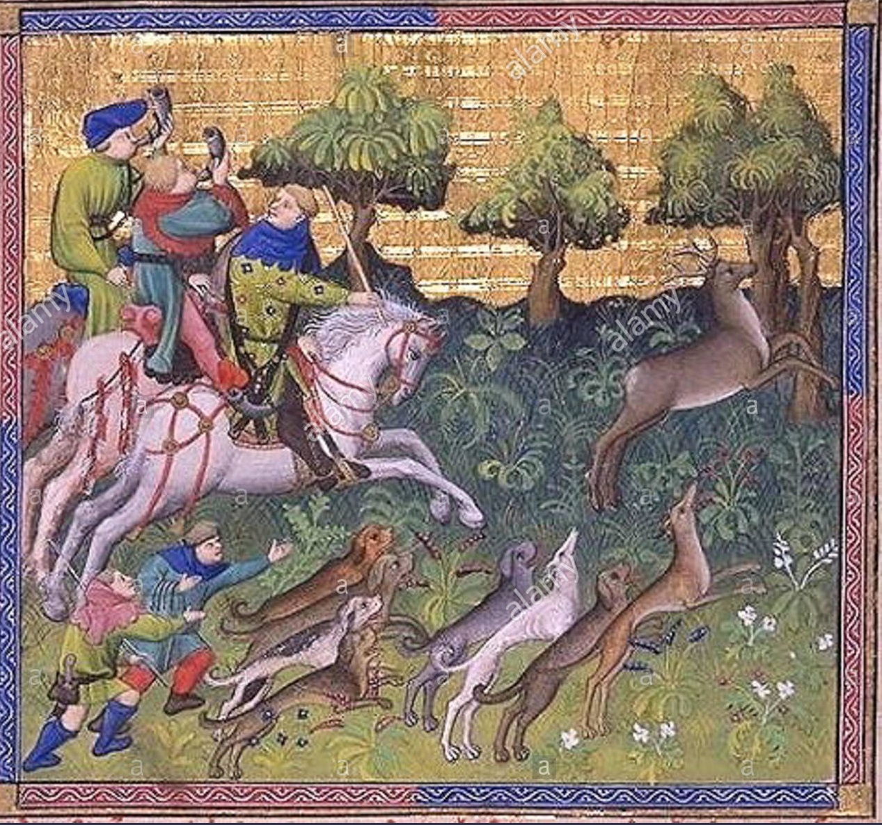 Roebuck chasse avec greyhound et executant hounds tirees du livre de chasse de gaston phebus le livre de chasse de gaston phebus 15eme siecle 1069 chasse roebuck mp32hm