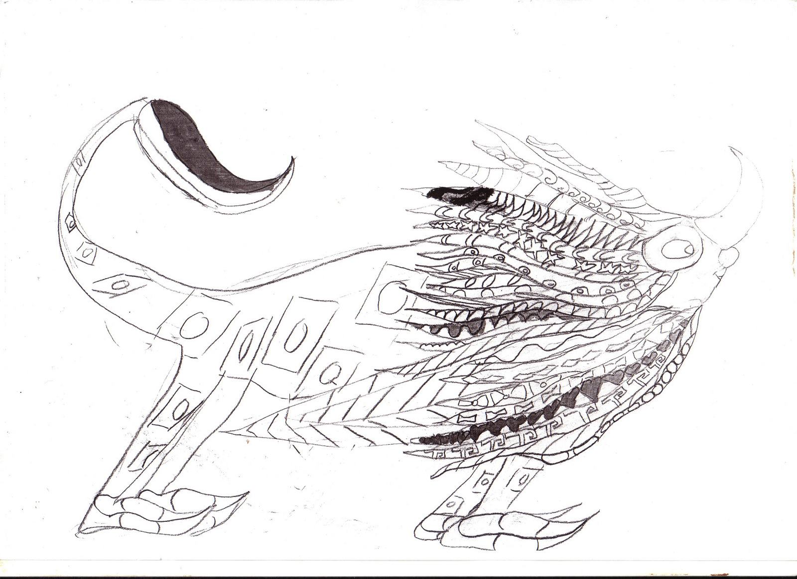 Ein außergewöhnliches Tier: nur mit Umrissen und daher zum Ausmalen - Illustration von Elsa, 11 Jahre