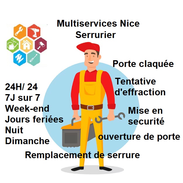Multiservices Nice Serrurier
Serrurier Nice
porte claquée
ouvertue de porte
tentative d'effraction
mise en sécurité
remplacement de serrure
24h/24
7j/7
week-end
jour feriées
Nuit
Dimanche
