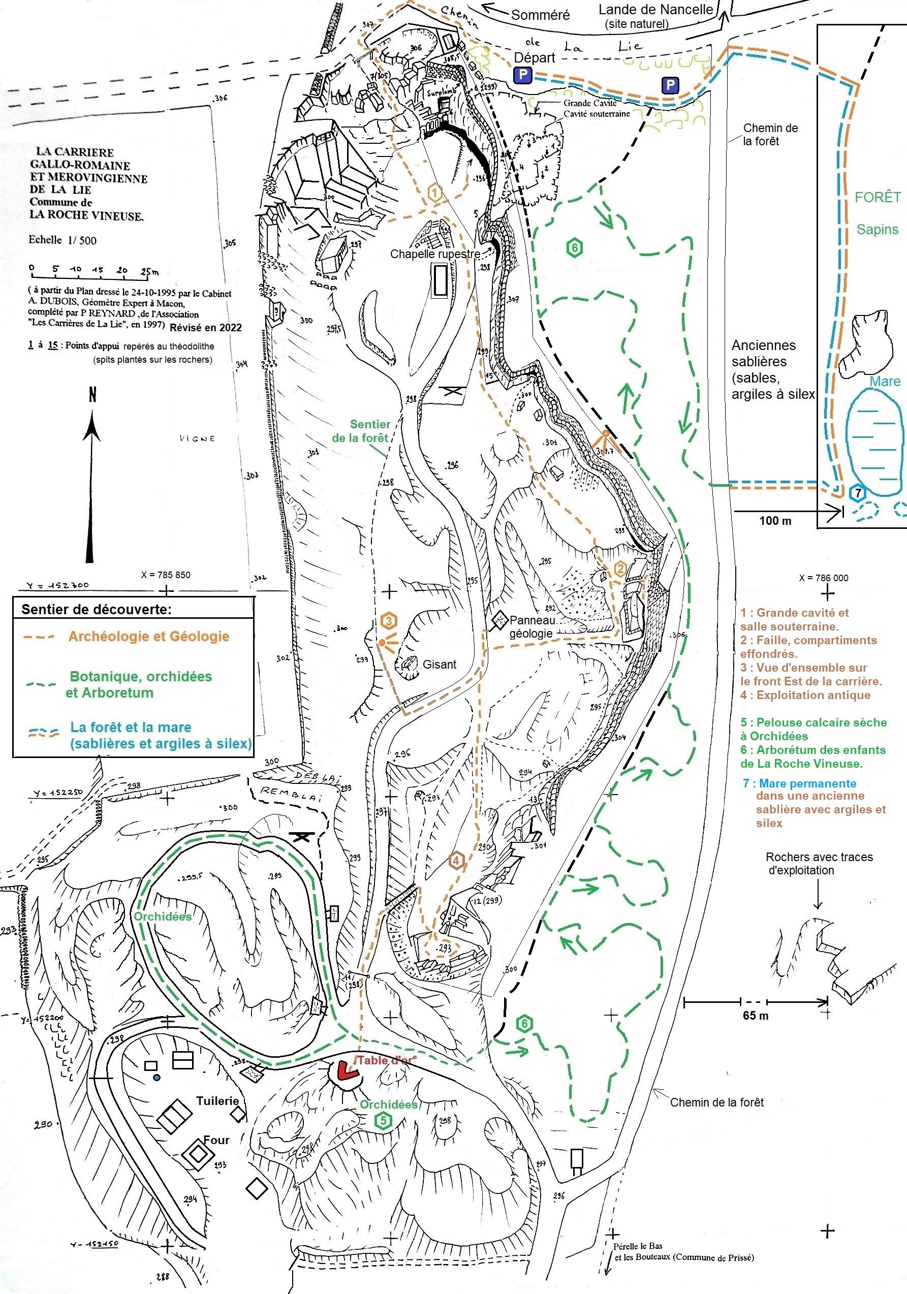 Carte illustré des Carrières Gallo-romaine et Mérovingienne de la Lie situées sur la commune de la Roche-Vineuse