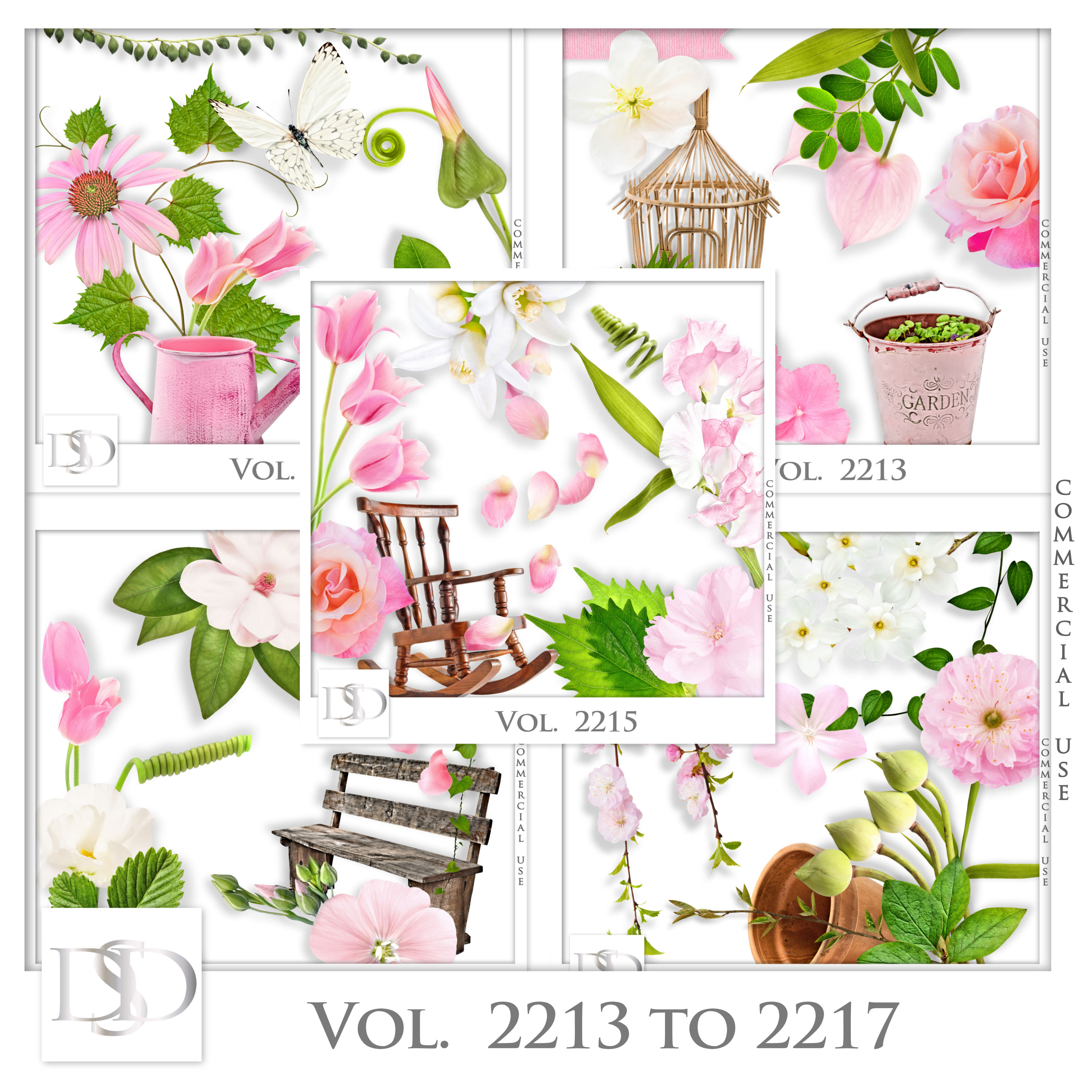 commercial use elements d's design dsdesign digital scrapbooking scrap flowers nature spring pink birdcage nest bench watering can