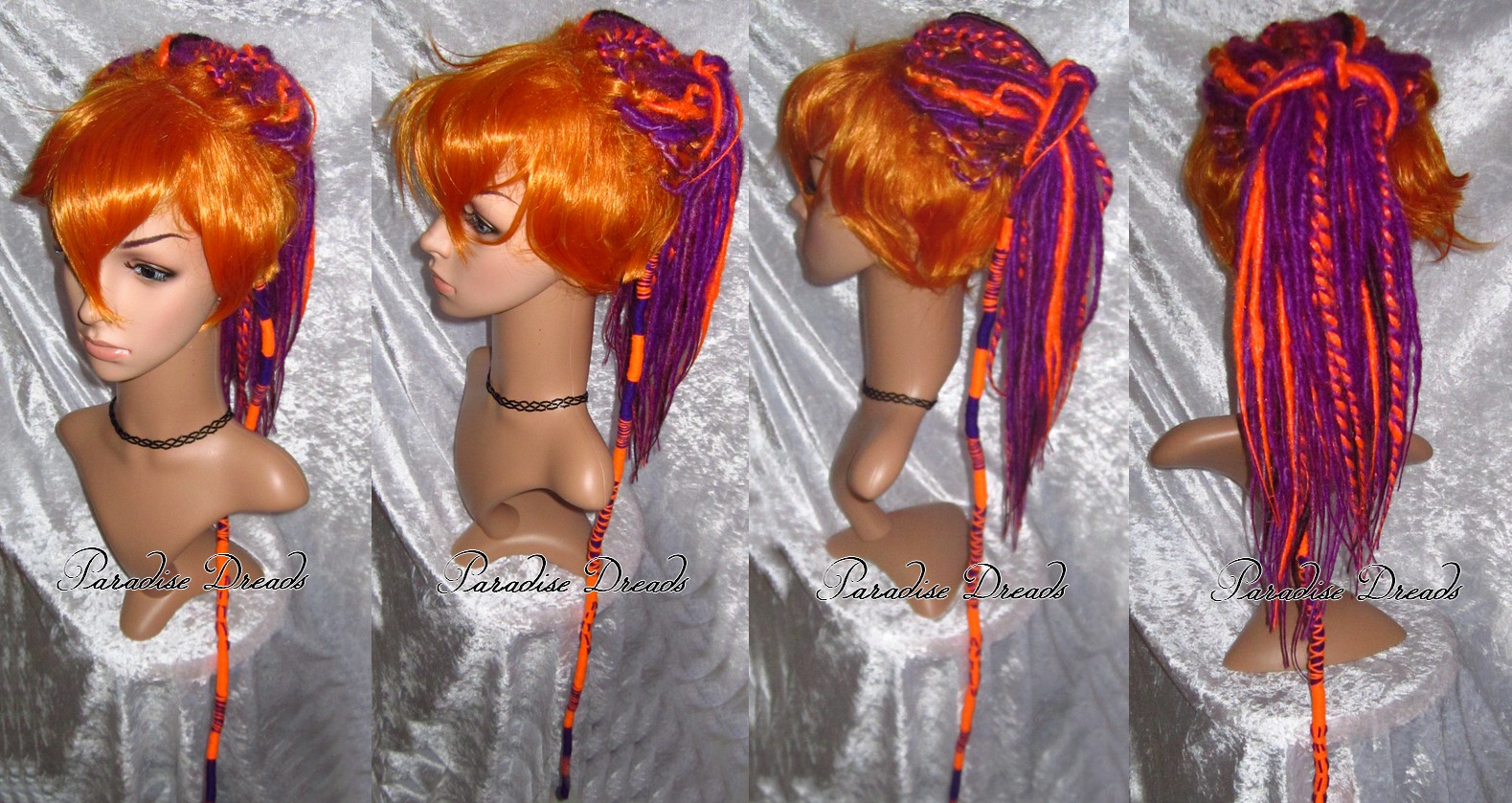 Perruque dreadlocks orange violet dreads