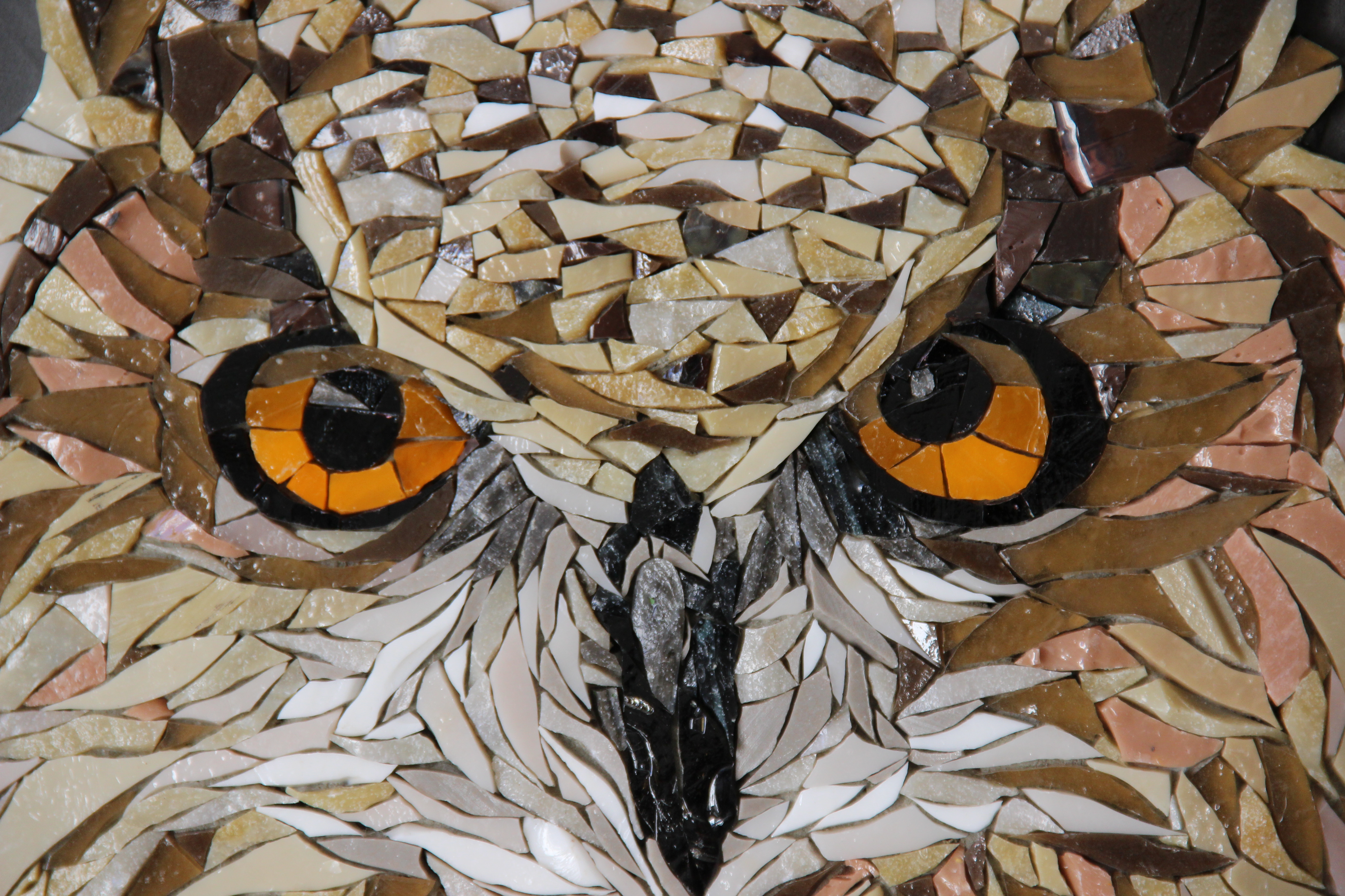 mosaique - tableau - hibou - oiseau - plumes - beton - verre - bird - oiseau mosaïque - ora mosaiques.