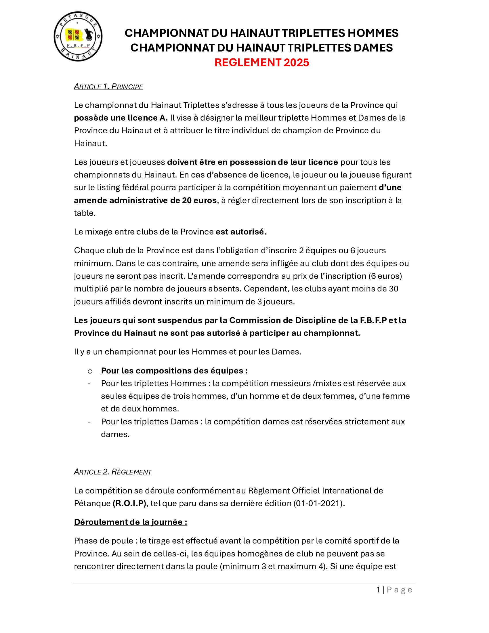 1 championnat hainaut ete triplette