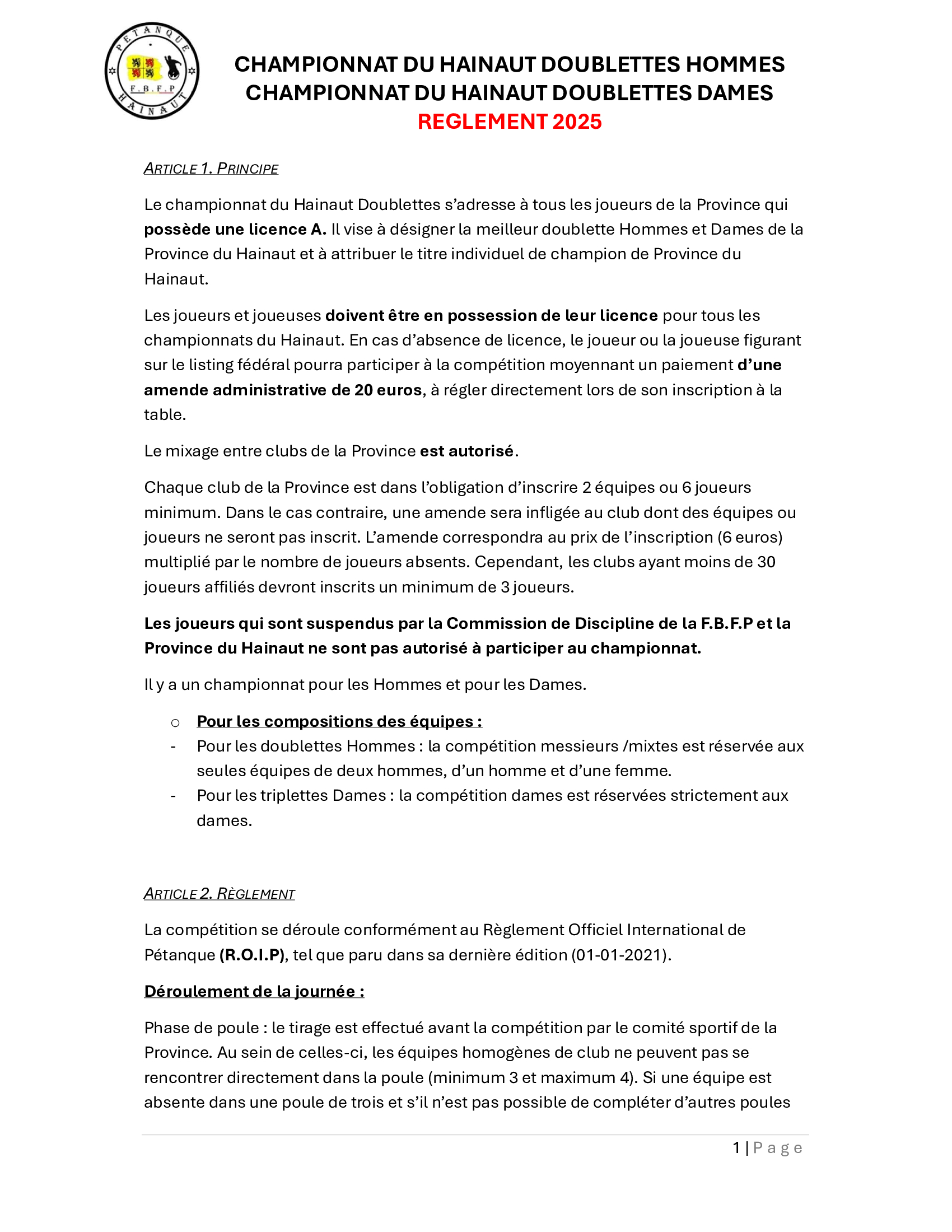 1 championnat hainaut ete doublette