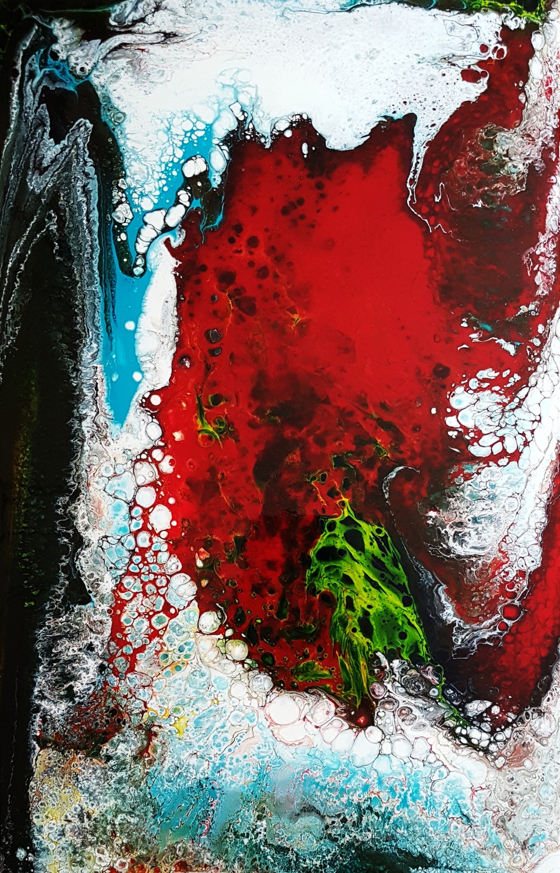 Qui es tu prend un bain, technique pouring resine van David Vereecken artiste plasticien

