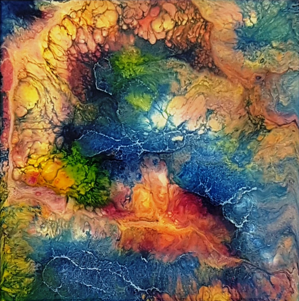 Tortue, acrylique pouring resine par David Vereecken artiste peintre

