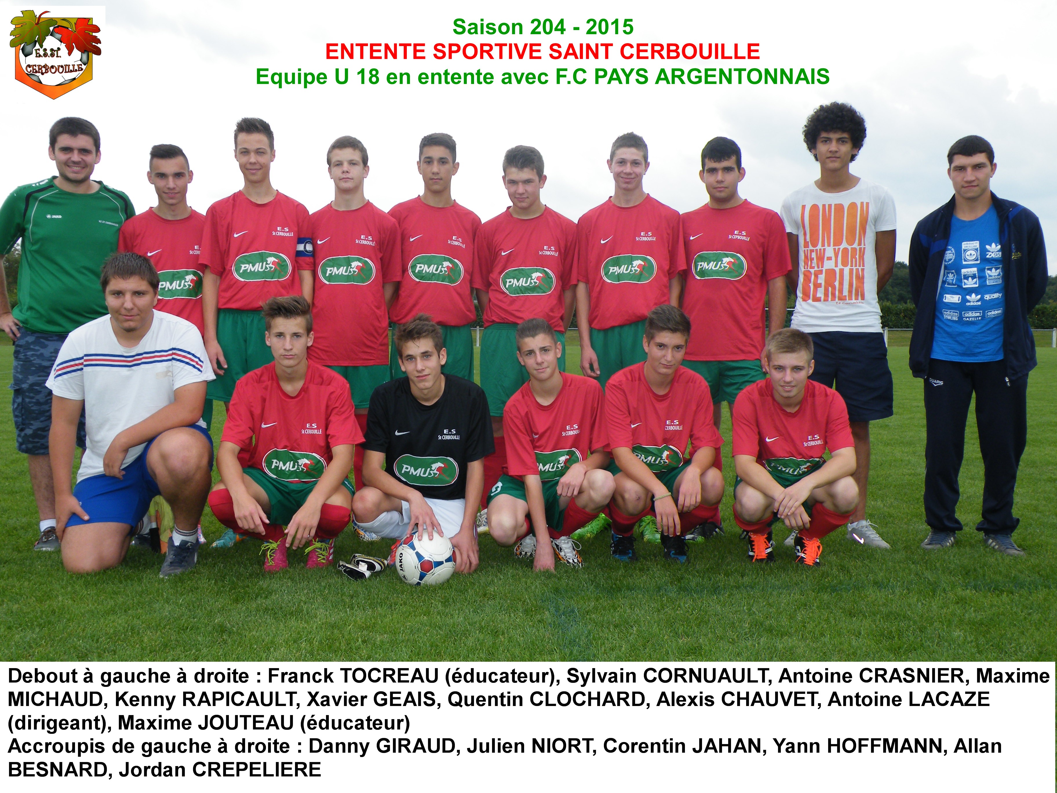 Equipe u 18 avec fcpa saison 2014 2015 avec noms