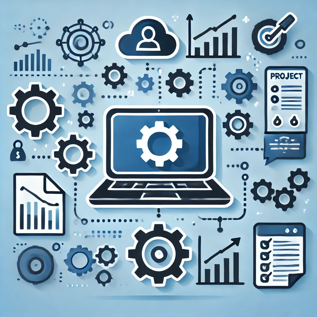 DALL-E-2024-06-30-23-04-16-A-modern-icon-representing-IT-Project-Management-with-the-theme-color-blue-The-icon-should-include-elements-like-a-laptop-gears-project-timelines-