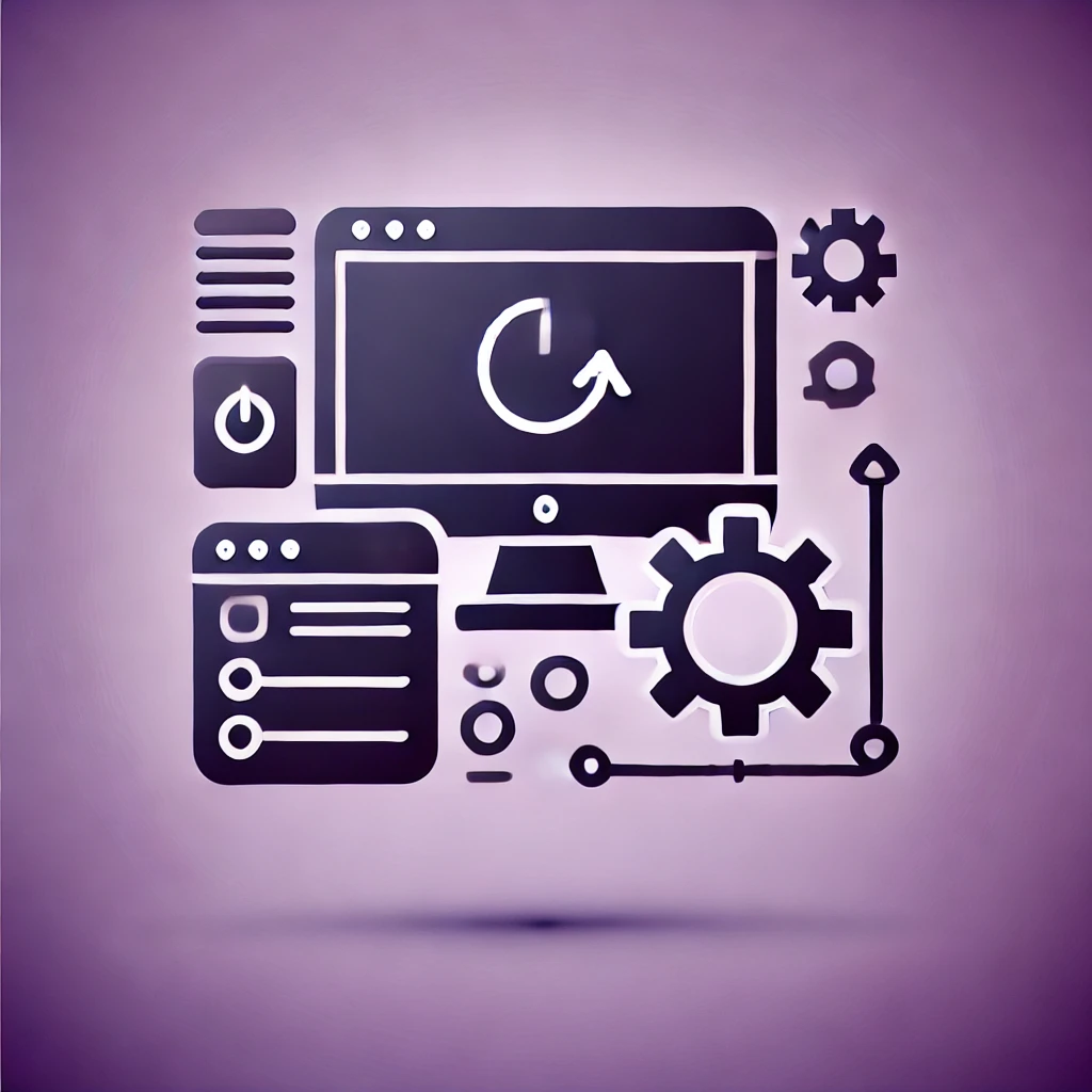 DALL-E-2024-07-04-21-09-26-A-simple-image-representing-software-deployment-with-a-violet-theme-The-image-should-feature-icons-such-as-a-computer-screen-a-progress-bar-and-a-g